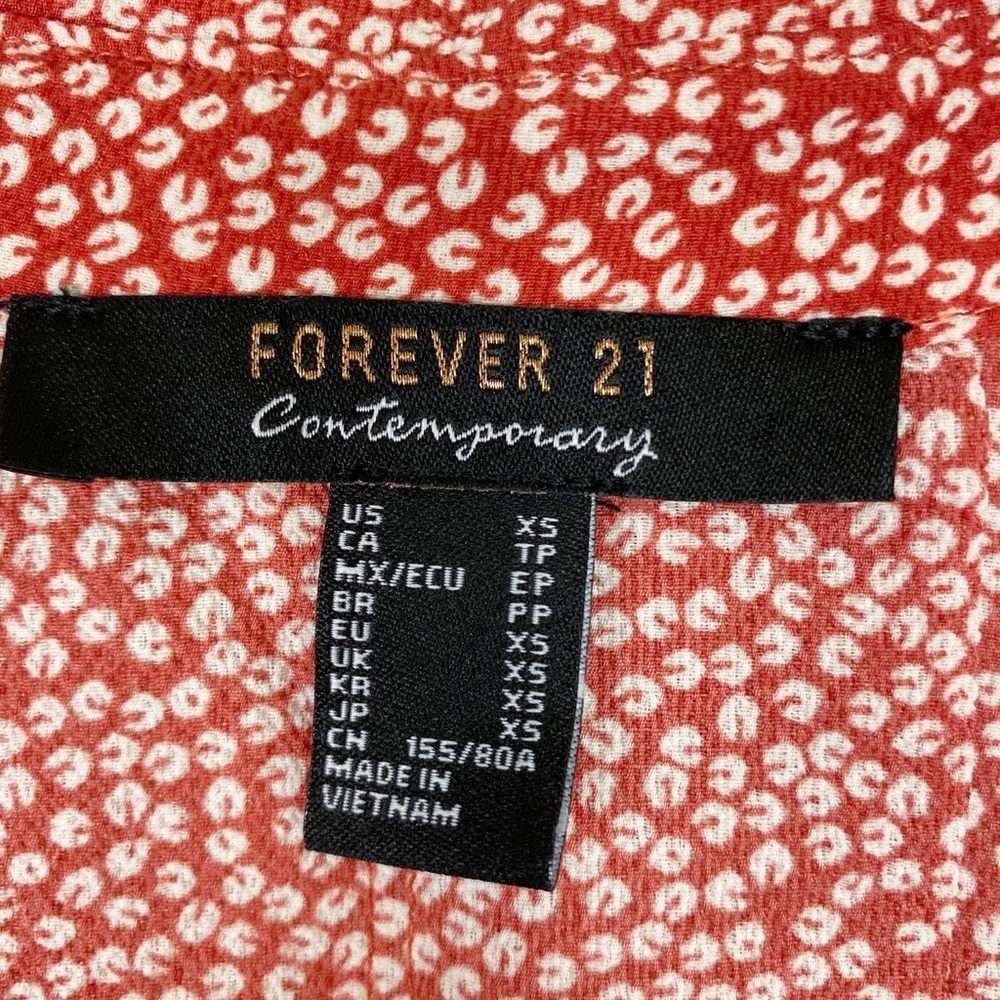 FOREVER 21 Red Floral Open Front Tie Blouse XS - Picture 7 of 9